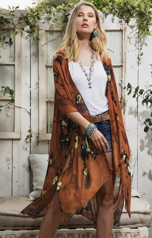 Falling For You Burnt Orange Kimono