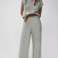 Gray Knitted V Neck Sweater and Casual Pants Set