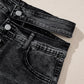 Black High Waist Multi Buttons Raw Edge Denim Shorts