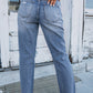 Sky Blue Open Knee Cutout Straight Leg Jeans