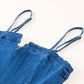 Blue Spaghetti Straps Notch V Denim Jumpsuit