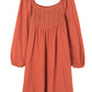 Rusty Deep Orange Textured Front Crochet Babydoll Dress