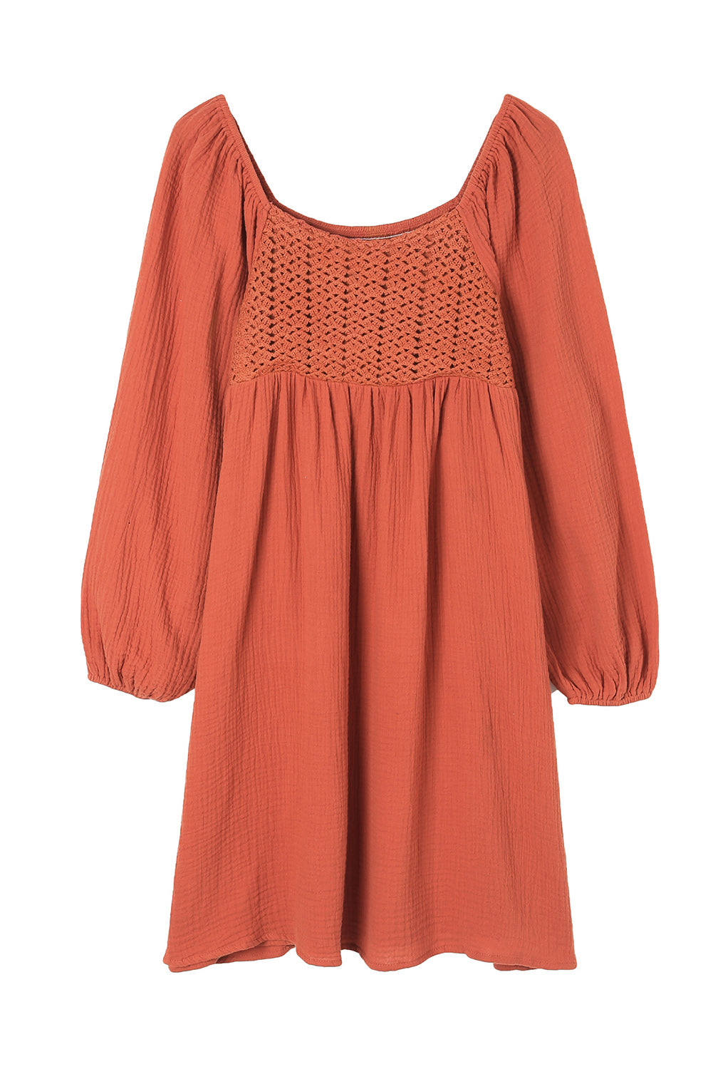 Rusty Deep Orange Textured Front Crochet Babydoll Dress