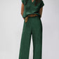 Green Knitted V Neck Sweater and Casual Pants Set