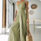 Green Asymmetric Thin Straps One-shoulder Wide Leg Jumpsuit