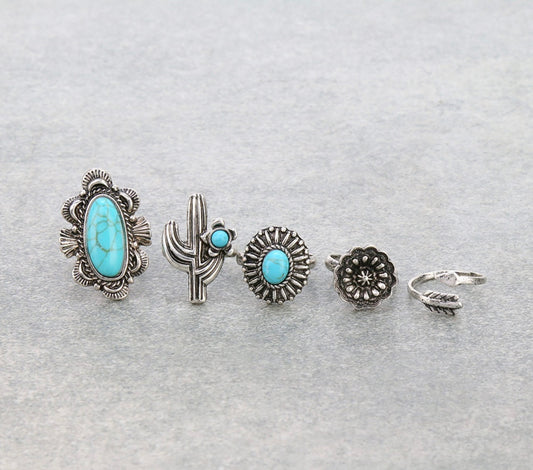 Boho Turquoise Ring Set