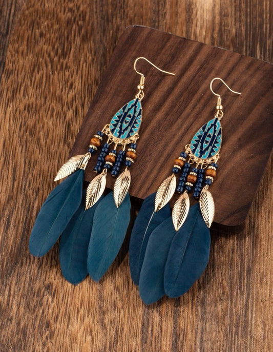 Deep Blue Feather Earrings