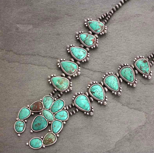 Oceans Turquoise Squash Blossom Necklace