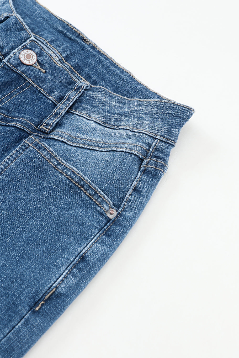 Blue High Waist Seam Stitching Pocket Flare Jeans