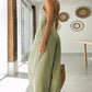 Green Asymmetric Thin Straps One-shoulder Wide Leg Jumpsuit