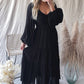 Black V Neck Bowknot Cutout Frill Tiered Maxi Dress