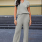 Gray Knitted V Neck Sweater and Casual Pants Set