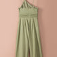 Green Asymmetric Thin Straps One-shoulder Wide Leg Jumpsuit