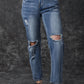 Sky Blue Open Knee Cutout Straight Leg Jeans