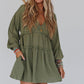 Green V Neck Puff Sleeve Frill Tiered Mini Dress