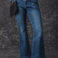 Blue High Waist Seam Stitching Pocket Flare Jeans