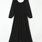 Black Smocked Square Neck Long Sleeve Wide Leg Jumpsuit