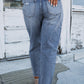 Sky Blue Open Knee Cutout Straight Leg Jeans