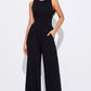 Black Cinched Waist Sleeveless Wide Leg Jumpsuit