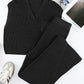 Black Knitted V Neck Sweater and Casual Pants Set