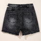 Black High Waist Multi Buttons Raw Edge Denim Shorts