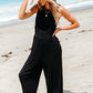 Black Cinched Waist Sleeveless Wide Leg Jumpsuit