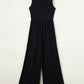 Black Cinched Waist Sleeveless Wide Leg Jumpsuit