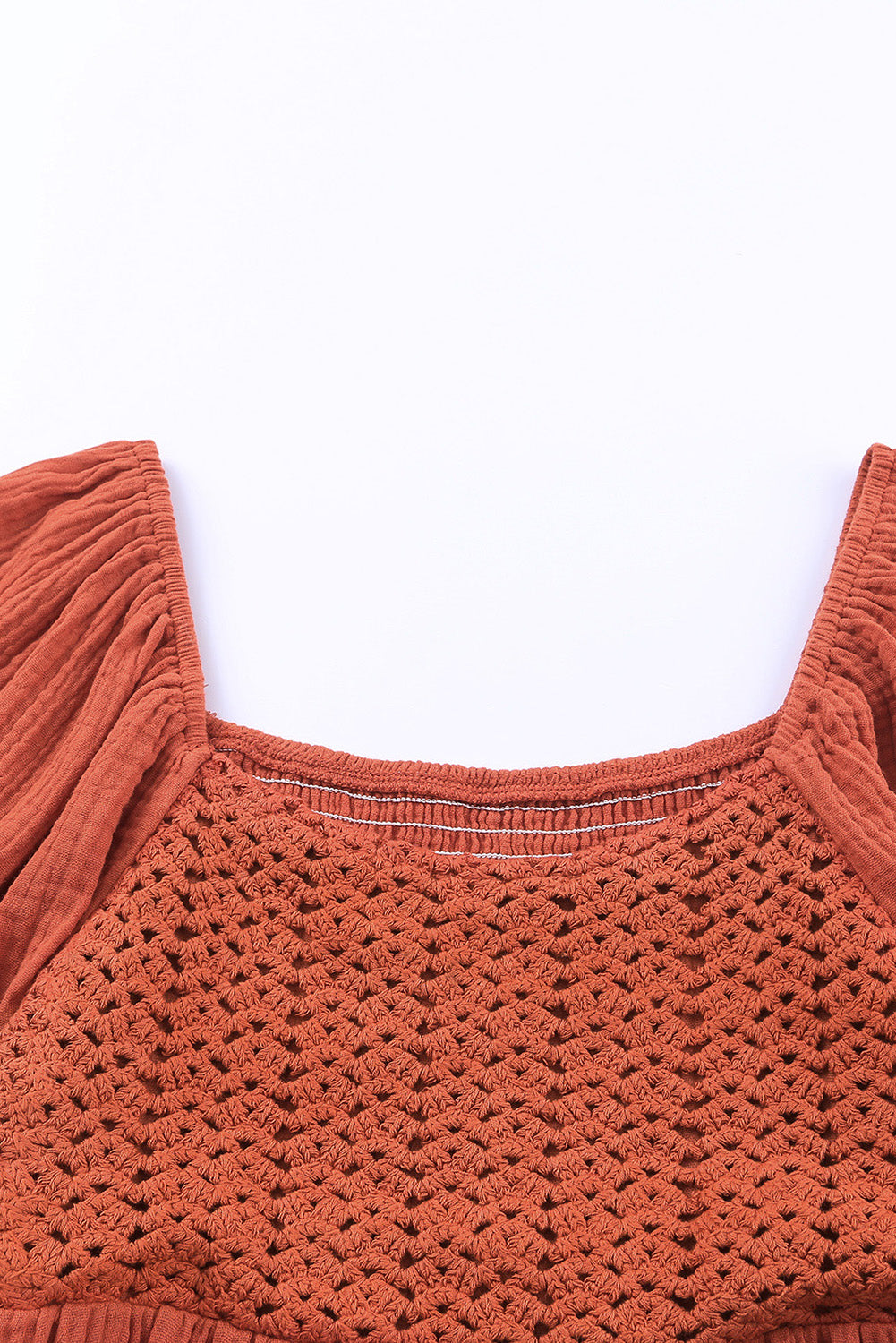 Rusty Deep Orange Textured Front Crochet Babydoll Dress