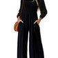 Black Smocked Square Neck Long Sleeve Wide Leg Jumpsuit