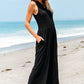 Black Cinched Waist Sleeveless Wide Leg Jumpsuit