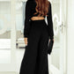 Black Cutout Back Belted V Neck Wide Leg Jumpsuit