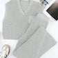 Gray Knitted V Neck Sweater and Casual Pants Set