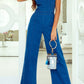 Blue Spaghetti Straps Notch V Denim Jumpsuit