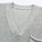 Gray Knitted V Neck Sweater and Casual Pants Set