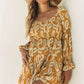 Yellow Boho Paisley Long Sleeve Floral Dress